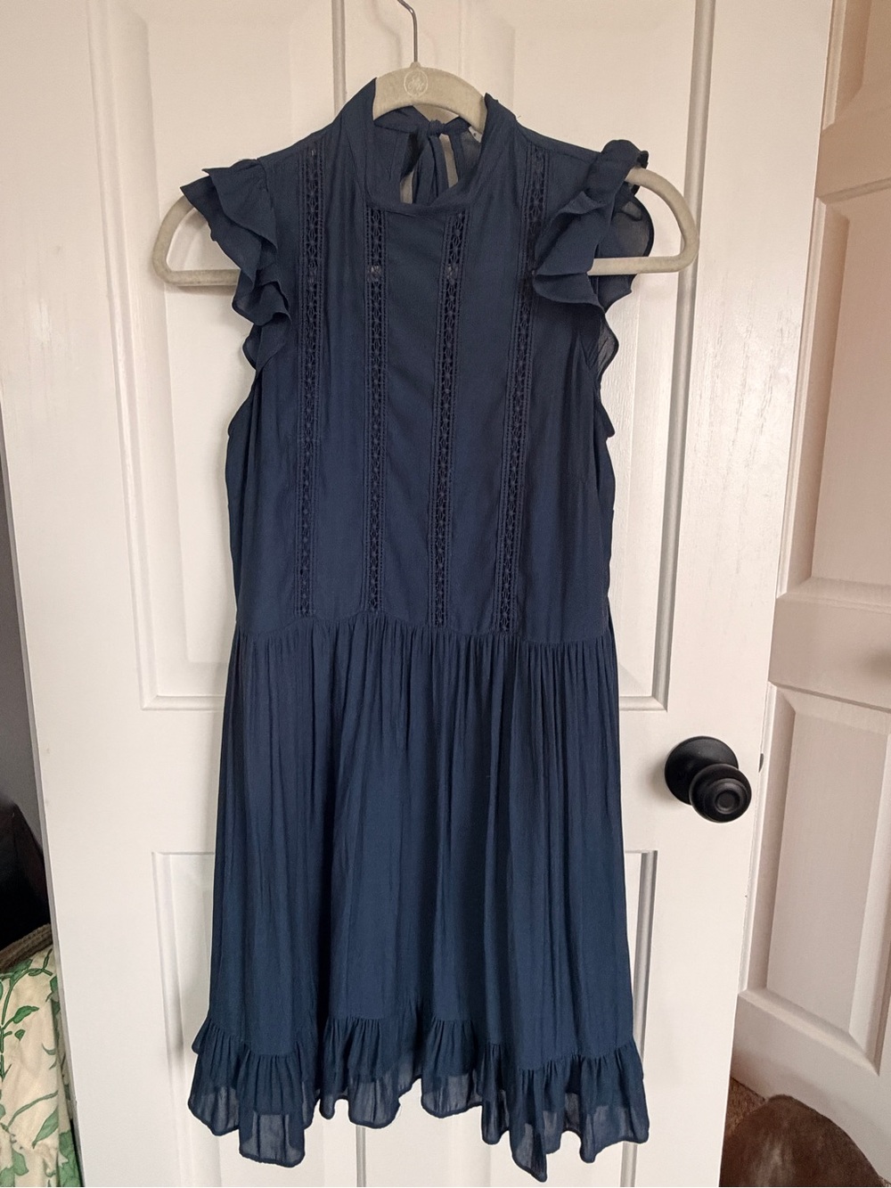Chelsea28 Navy Ruffle Sleeve High-Neck Dress